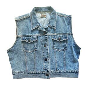 Vtg Stone Washed Denim Jean Vest Cropped Sz M Corral Western Cowboy Festival